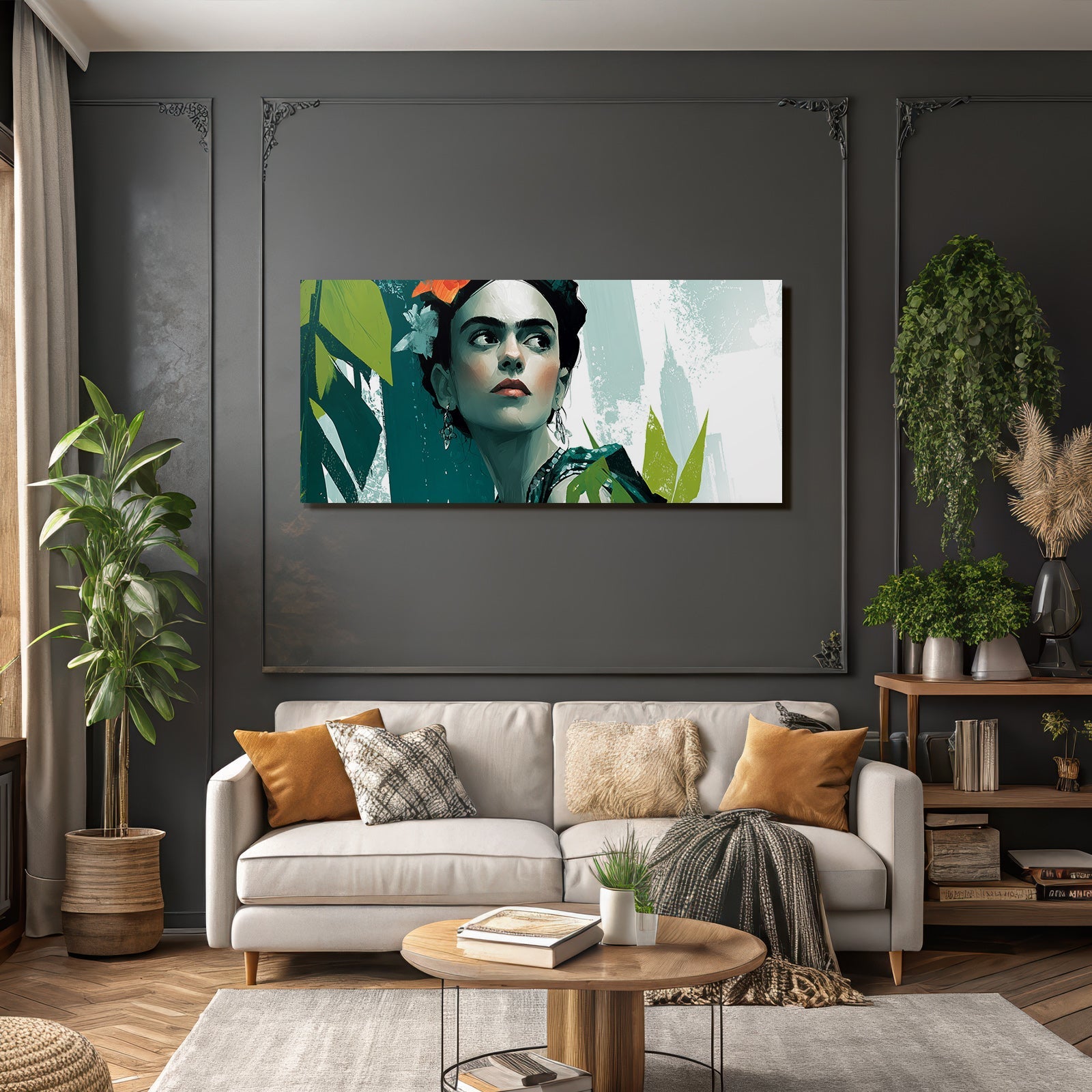 Künstlerische Illustration Einer Weiblichen Figur Mit Blumen Im Hair Und Schmuck