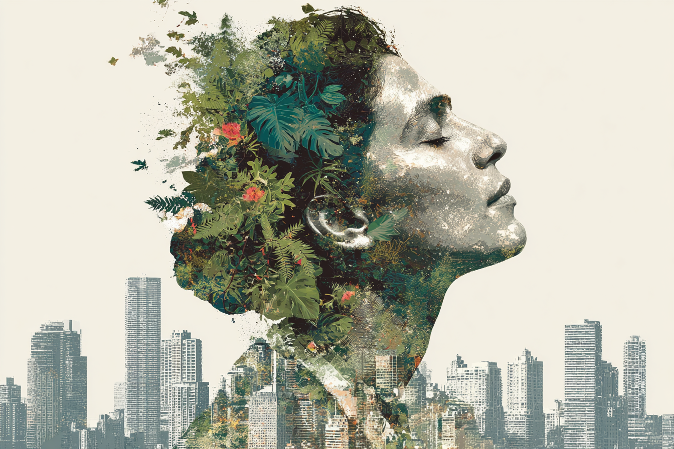 Mensch Natur Verbindung Stadtlandschaft Illustration | Tattoo Aesthetik | Menschen und Emotionen