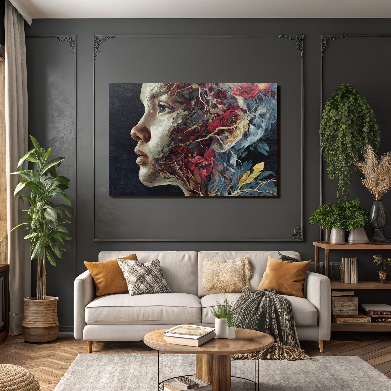 Menschliche Gesicht Mit Blumen Elementen Natur Transformation