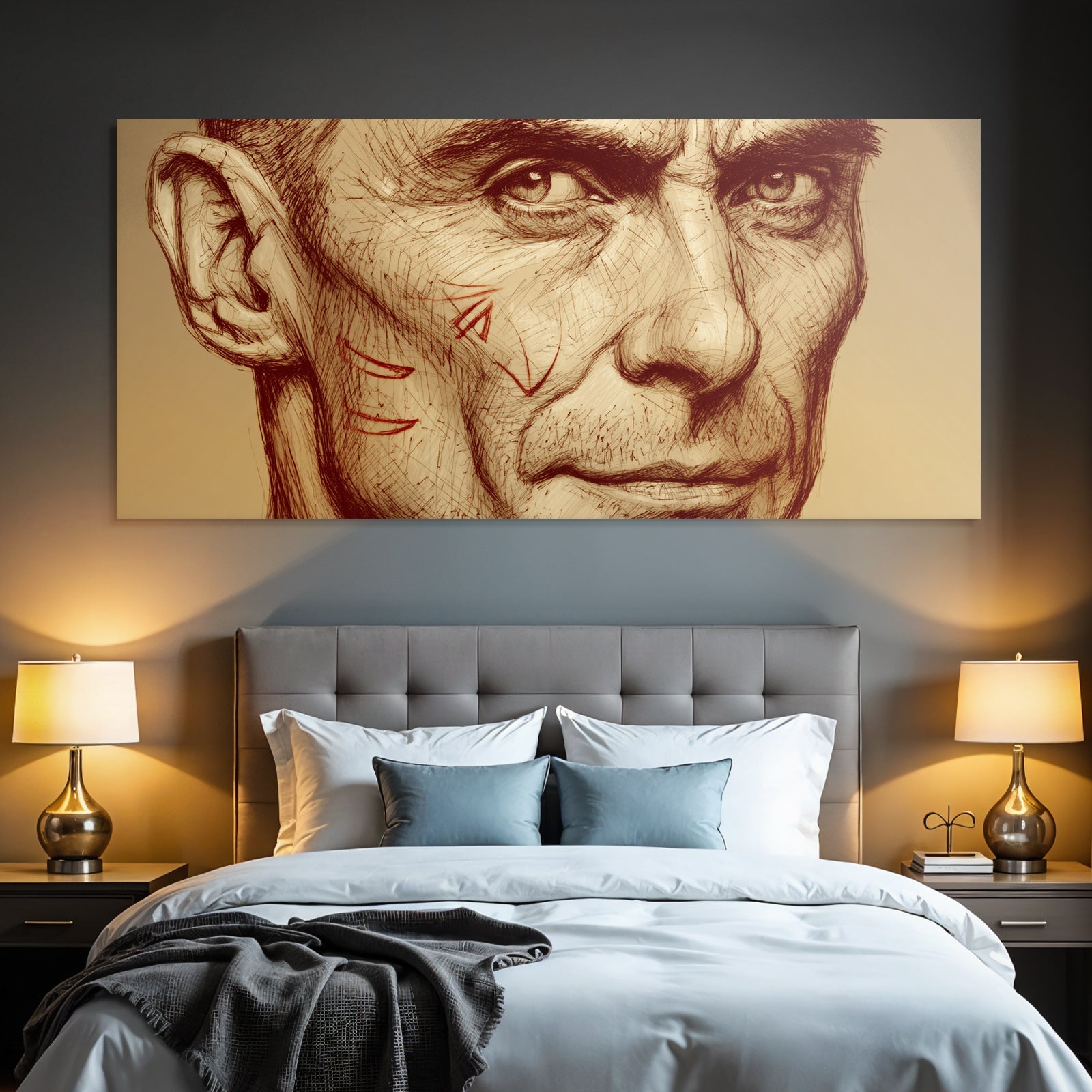 Menschliches Portrait Mit Detailreichen Kampfnarben Skizze