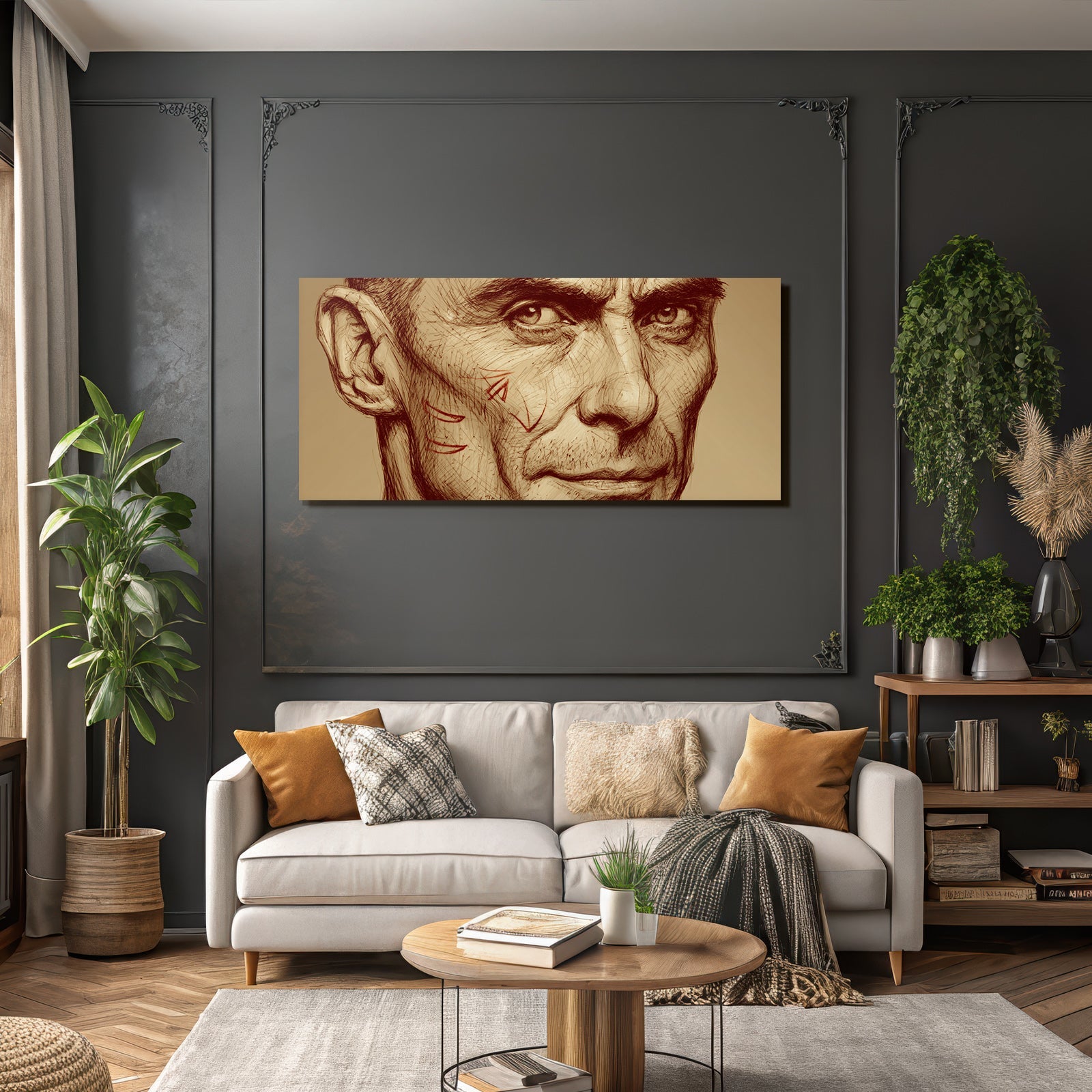 Menschliches Portrait Mit Detailreichen Kampfnarben Skizze