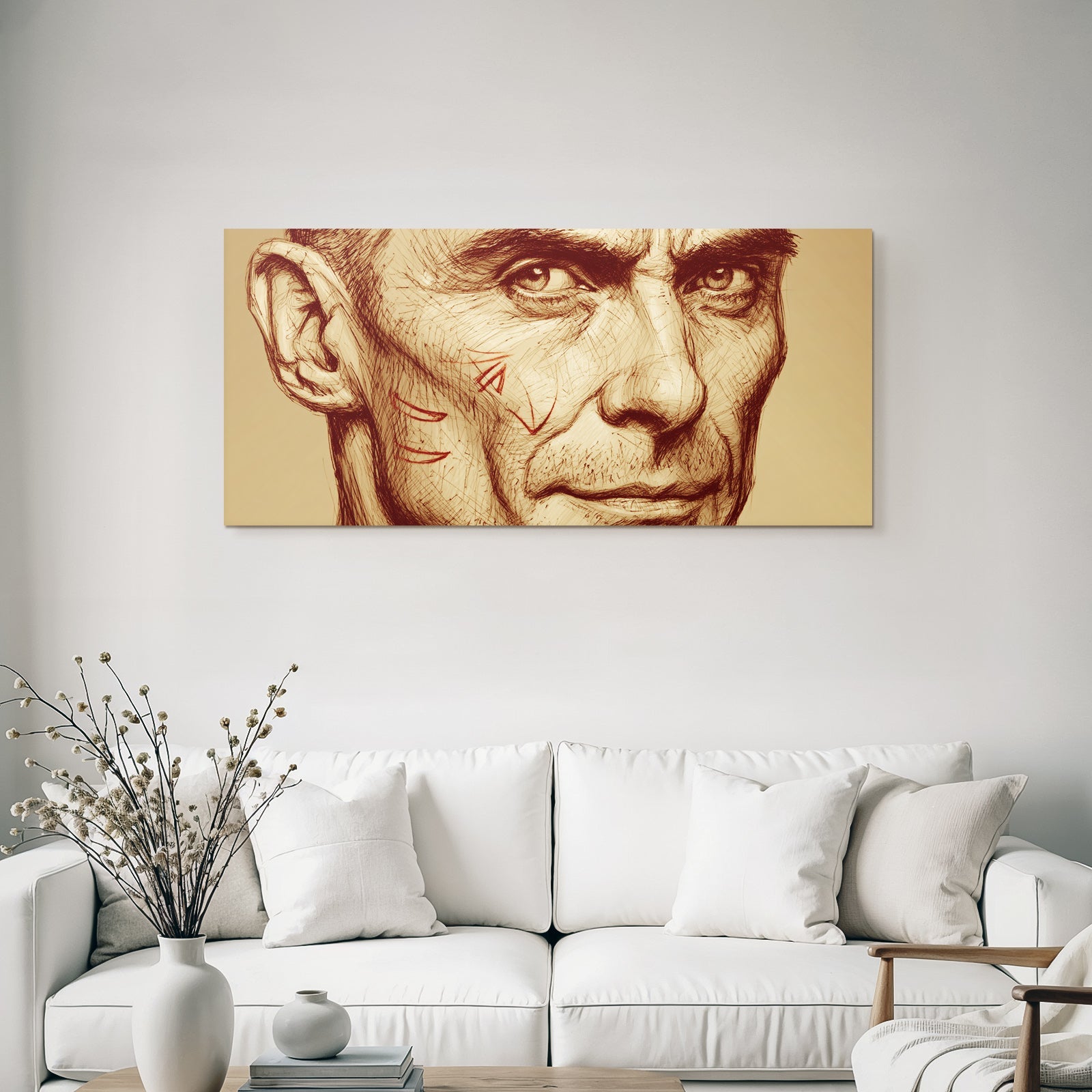 Menschliches Portrait Mit Detailreichen Kampfnarben Skizze