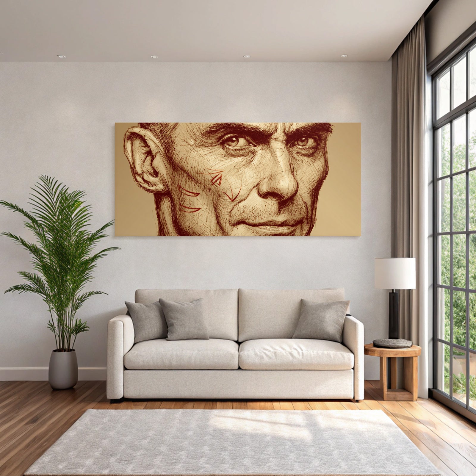 Menschliches Portrait Mit Detailreichen Kampfnarben Skizze