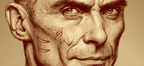 Menschliches Portrait Mit Detailreichen Kampfnarben Skizze | Tattoo Aesthetik | Menschen und Emotionen