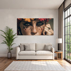 Nahaufnahme Portrait Mit Augen Makeup Freckles Florale Elemente