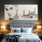 Nahaufnahme Portrait Tattoos Und Architektonische Zeichnung