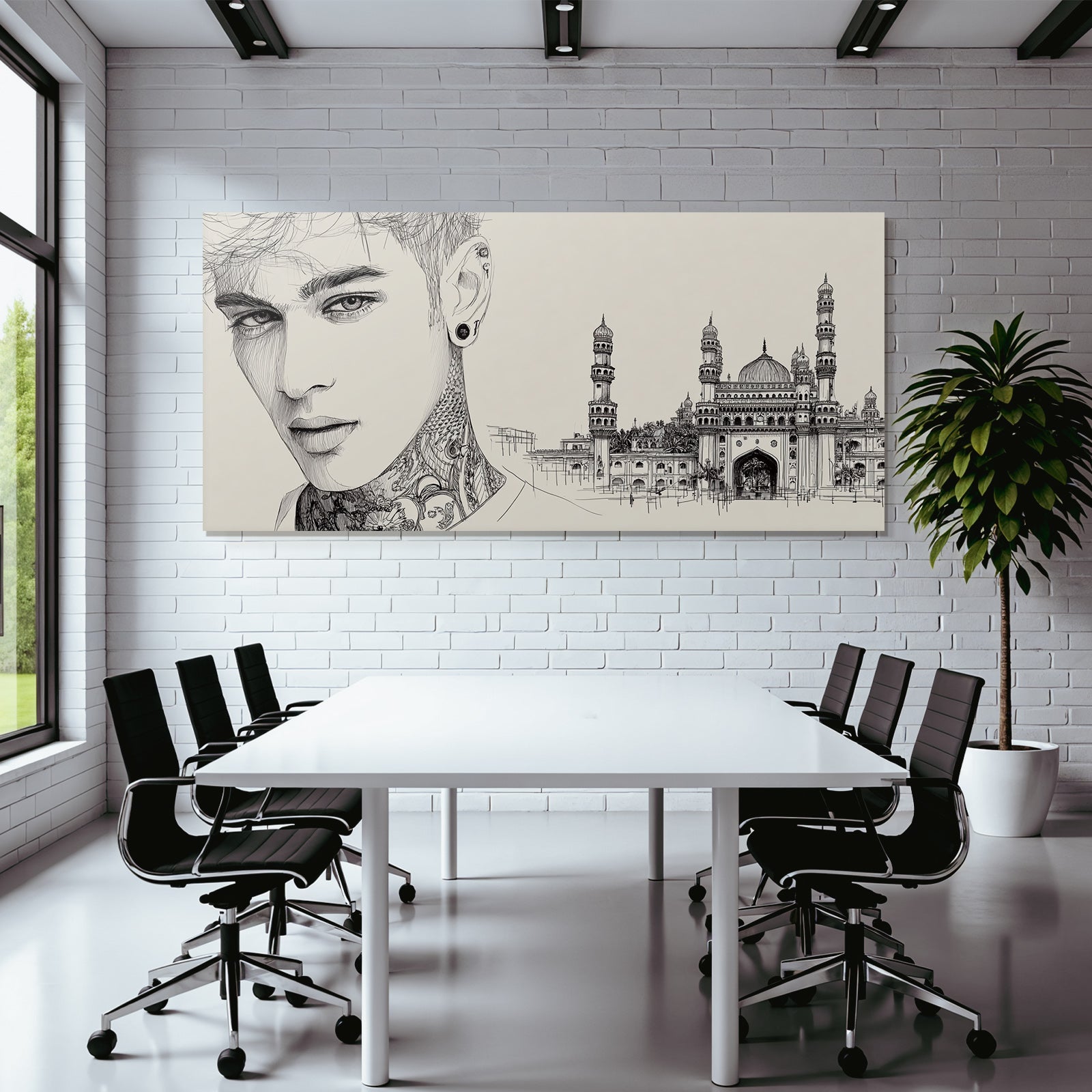 Nahaufnahme Portrait Tattoos Und Architektonische Zeichnung