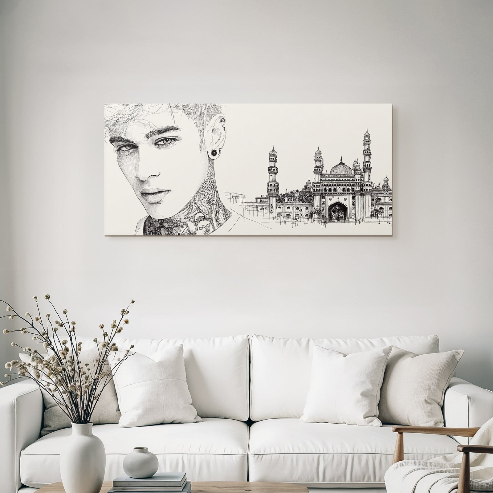 Nahaufnahme Portrait Tattoos Und Architektonische Zeichnung