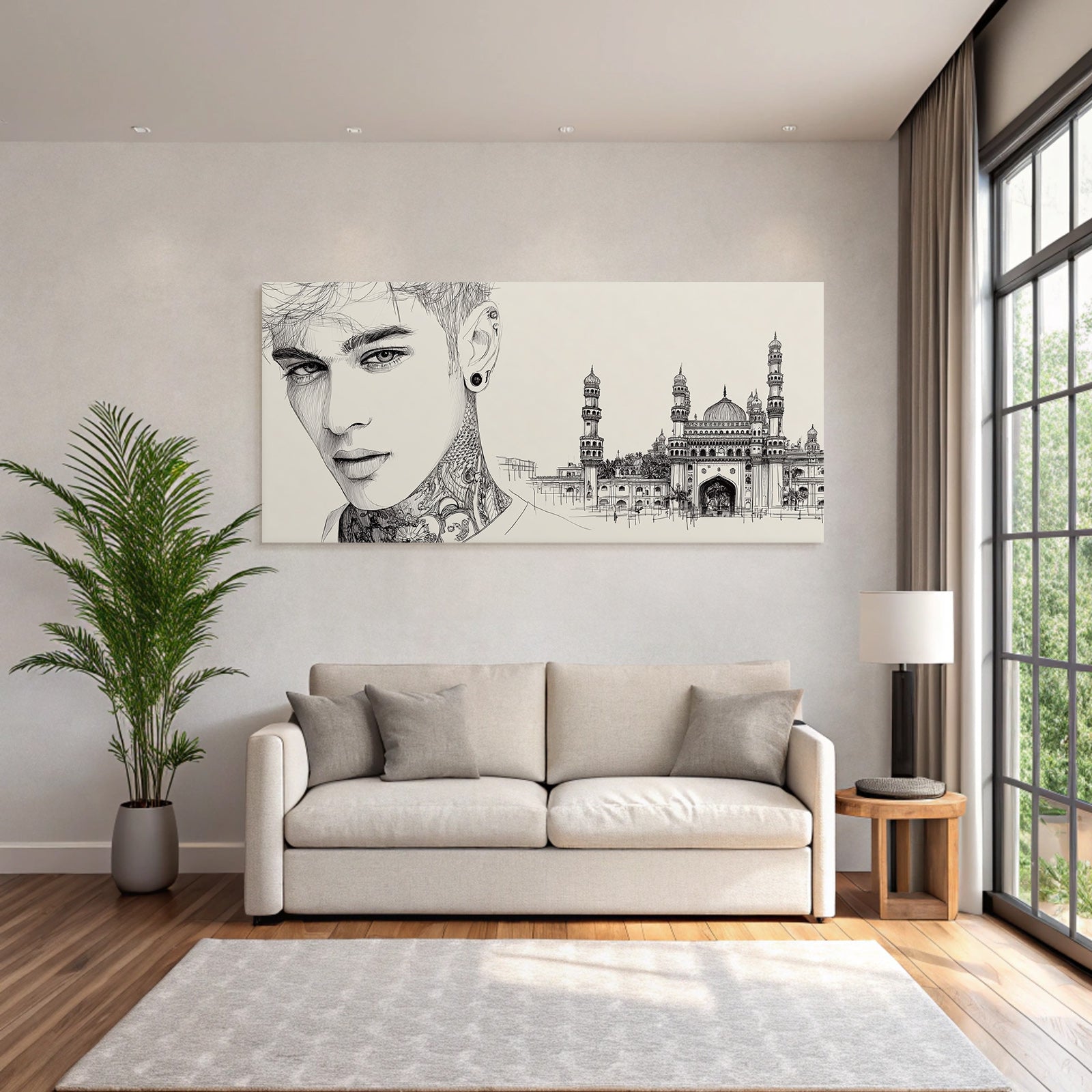 Nahaufnahme Portrait Tattoos Und Architektonische Zeichnung