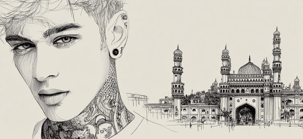 Nahaufnahme Portrait Tattoos Und Architektonische Zeichnung | Tattoo Aesthetik | Menschen und Emotionen