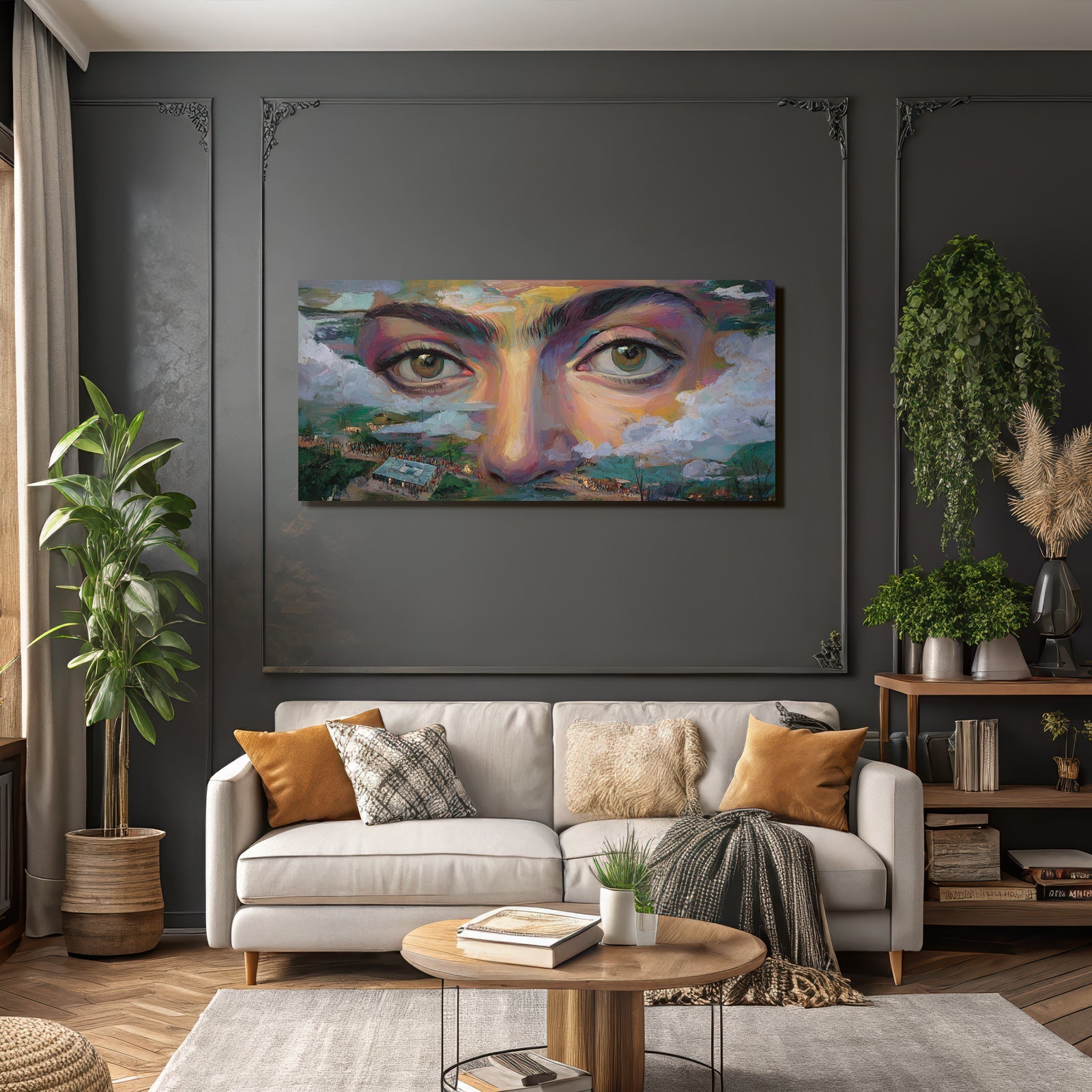 Naheaufnahme Der Augen Einer Person Mit Einem Farbigen Abstract Hintergrund