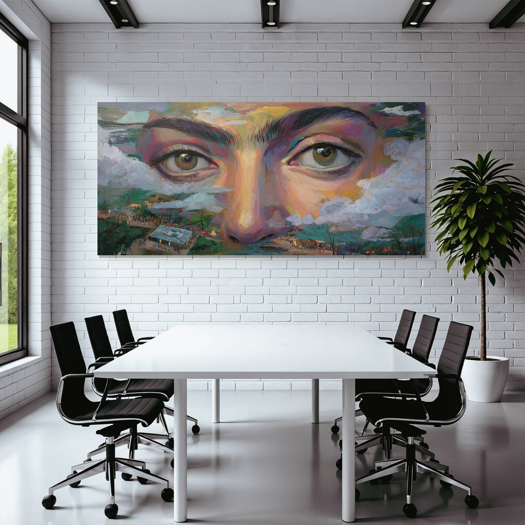 Naheaufnahme Der Augen Einer Person Mit Einem Farbigen Abstract Hintergrund
