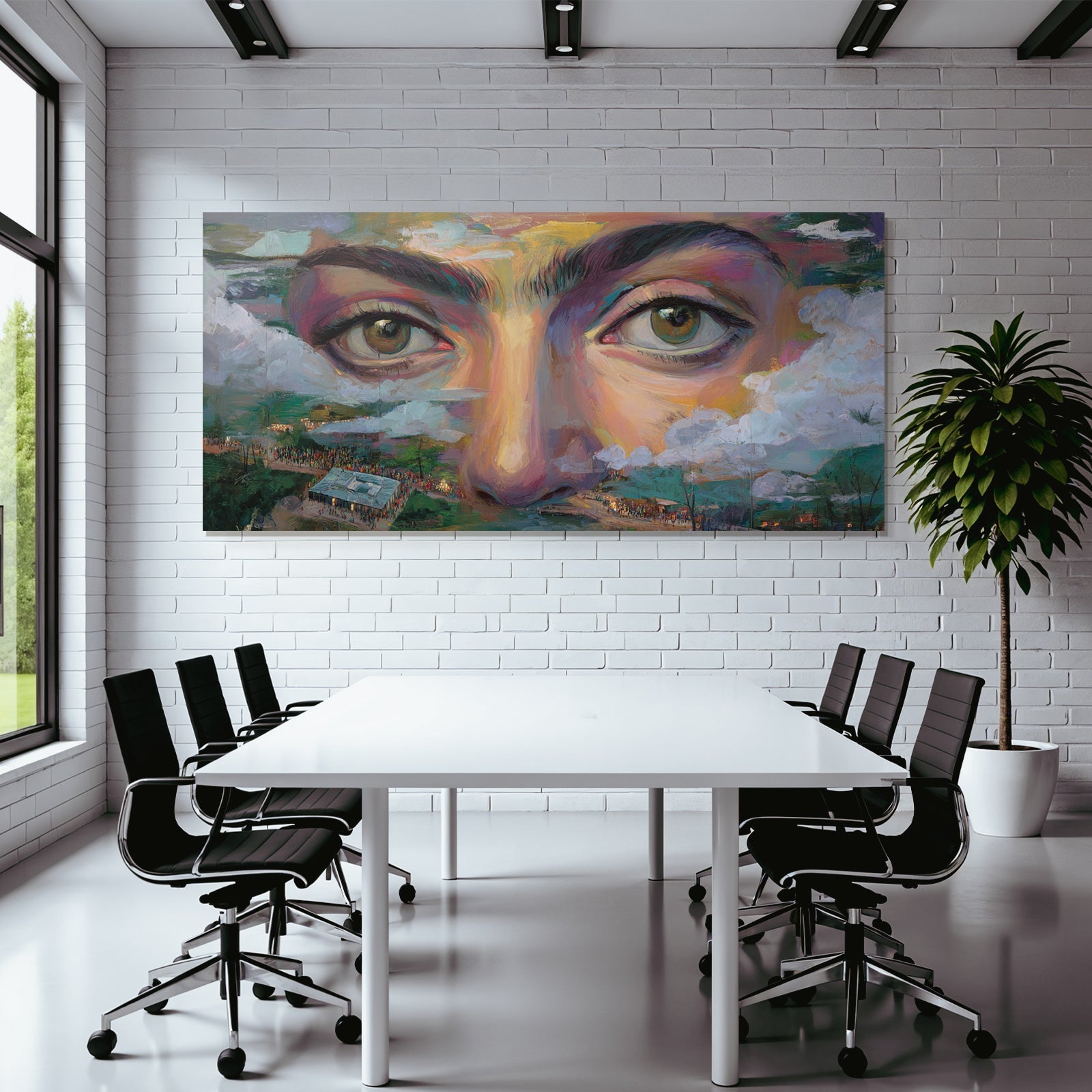 Naheaufnahme Der Augen Einer Person Mit Einem Farbigen Abstract Hintergrund