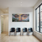 Naheaufnahme Der Augen Einer Person Mit Einem Farbigen Abstract Hintergrund