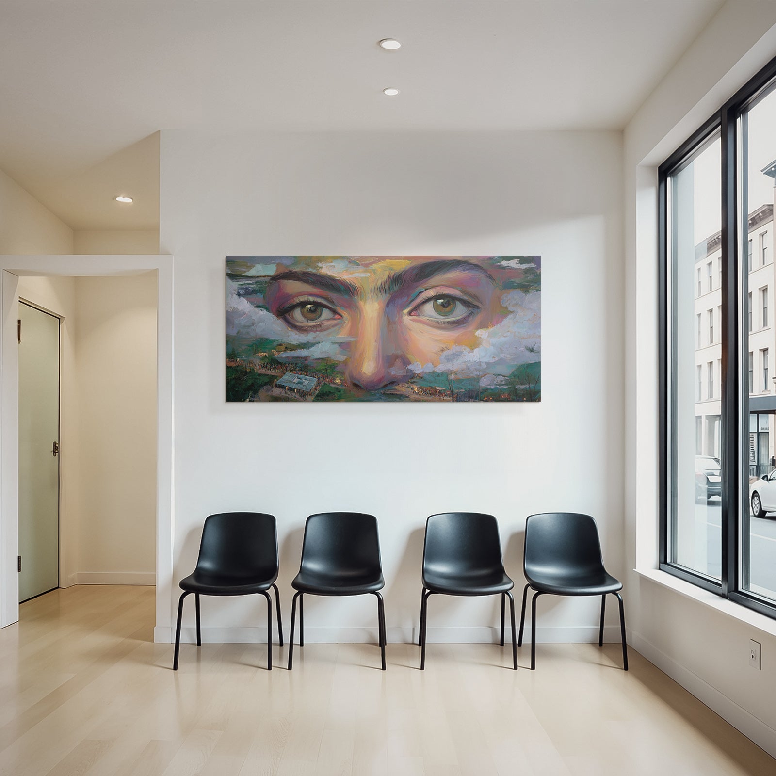 Naheaufnahme Der Augen Einer Person Mit Einem Farbigen Abstract Hintergrund