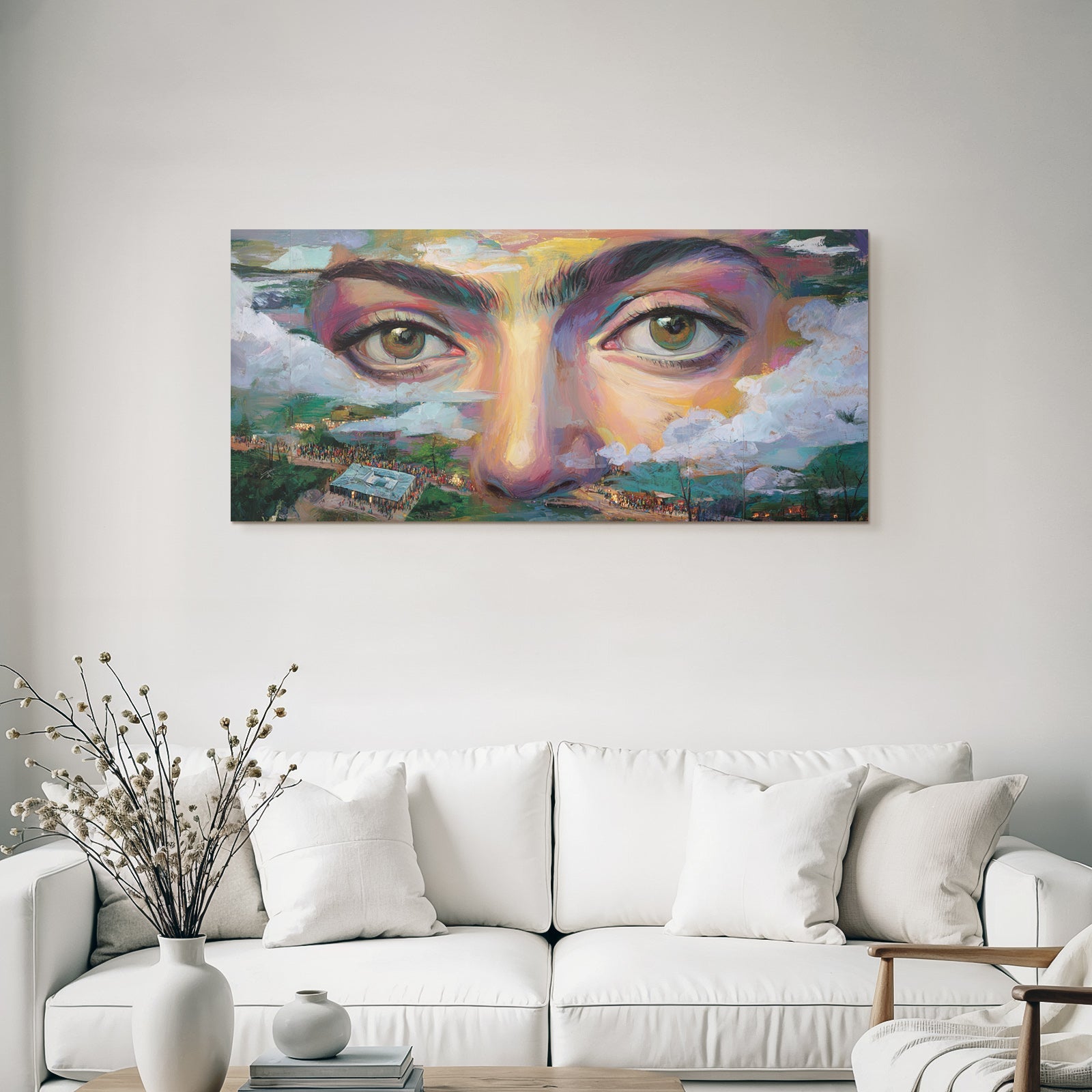 Naheaufnahme Der Augen Einer Person Mit Einem Farbigen Abstract Hintergrund
