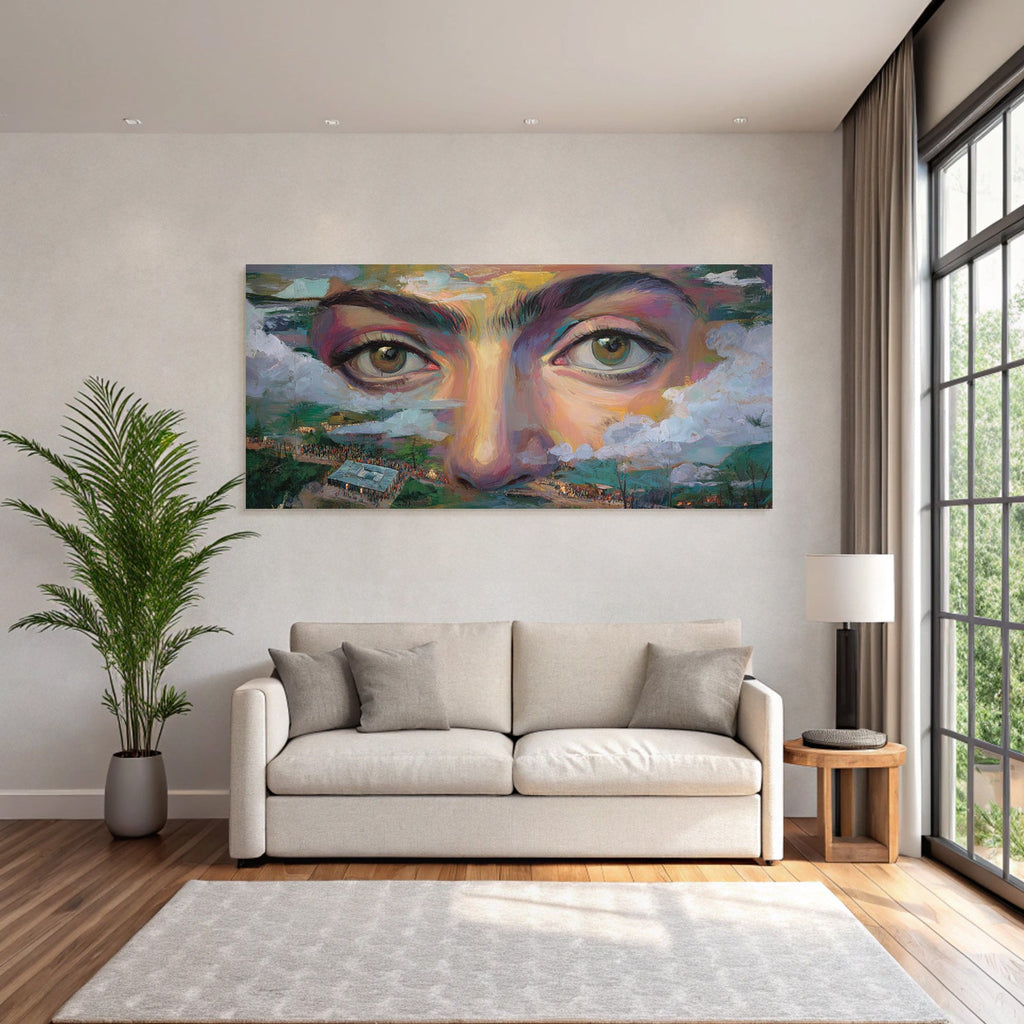 Naheaufnahme Der Augen Einer Person Mit Einem Farbigen Abstract Hintergrund