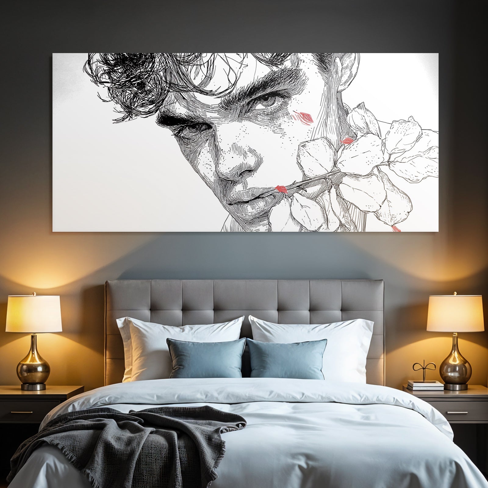 Person Mit Distinctive Merkmale Umgeben Von Blumen Kunstillustration