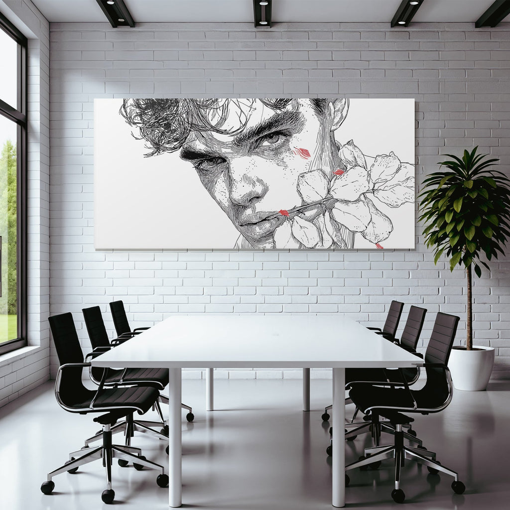 Person Mit Distinctive Merkmale Umgeben Von Blumen Kunstillustration