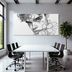 Person Mit Distinctive Merkmale Umgeben Von Blumen Kunstillustration