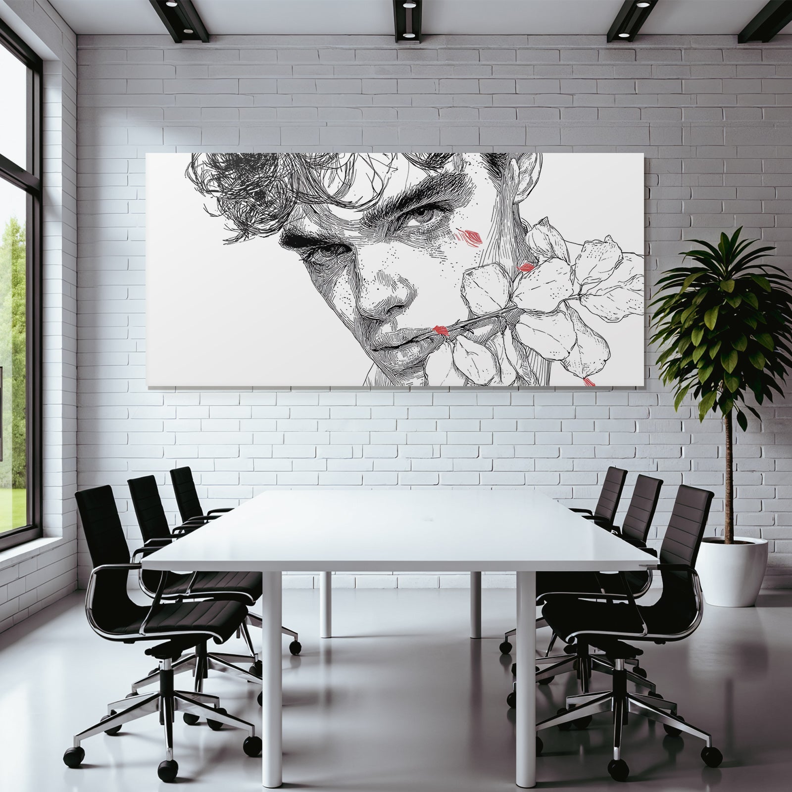 Person Mit Distinctive Merkmale Umgeben Von Blumen Kunstillustration