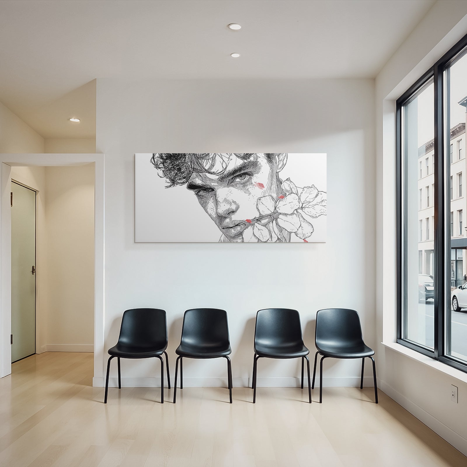 Person Mit Distinctive Merkmale Umgeben Von Blumen Kunstillustration