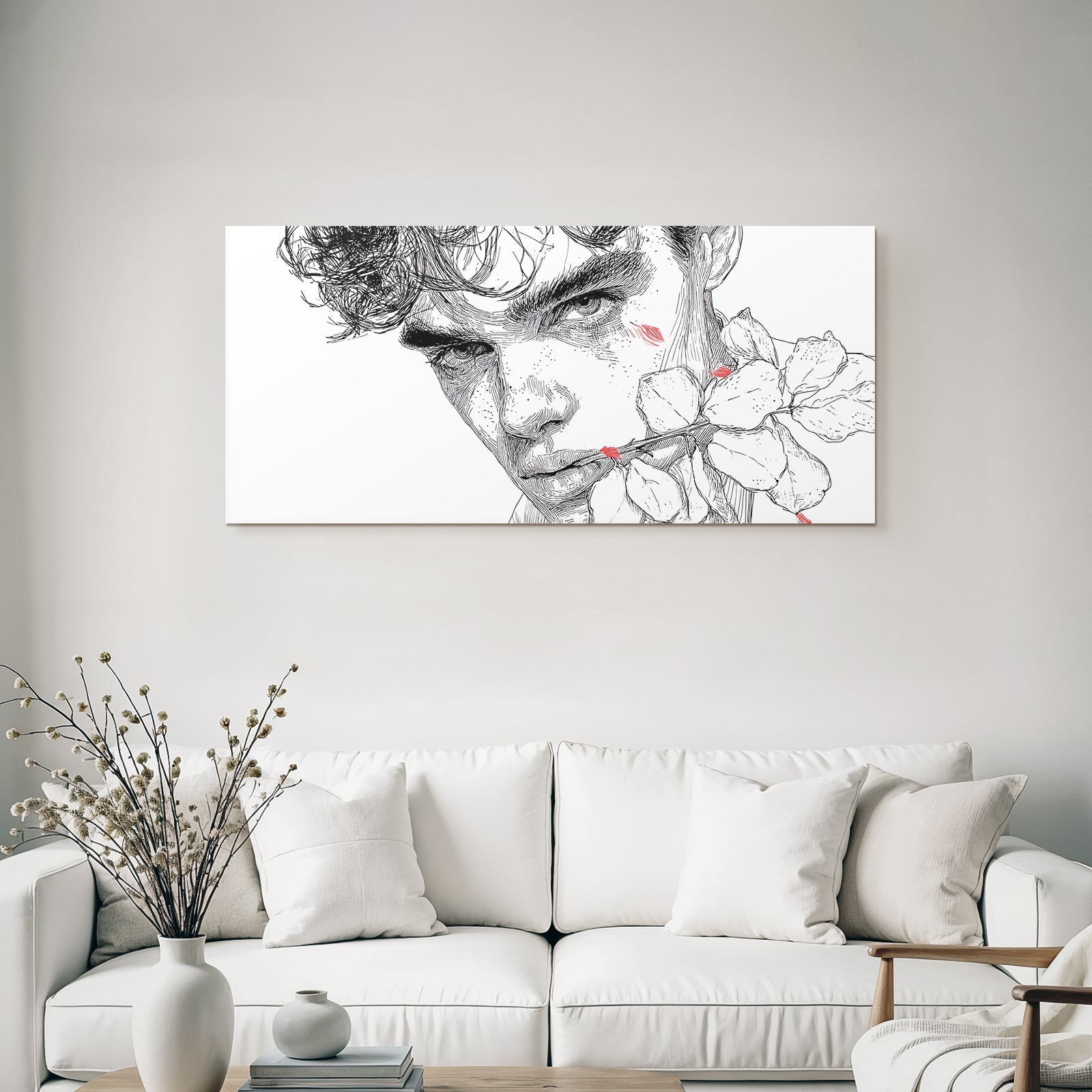 Person Mit Distinctive Merkmale Umgeben Von Blumen Kunstillustration