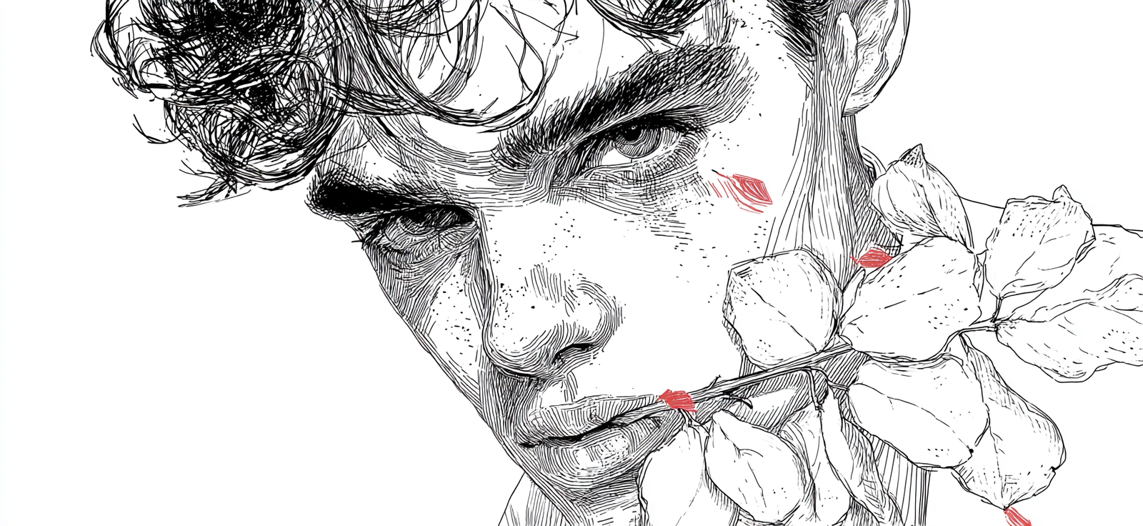 Person Mit Distinctive Merkmale Umgeben Von Blumen Kunstillustration | Tattoo Aesthetik | Menschen und Emotionen