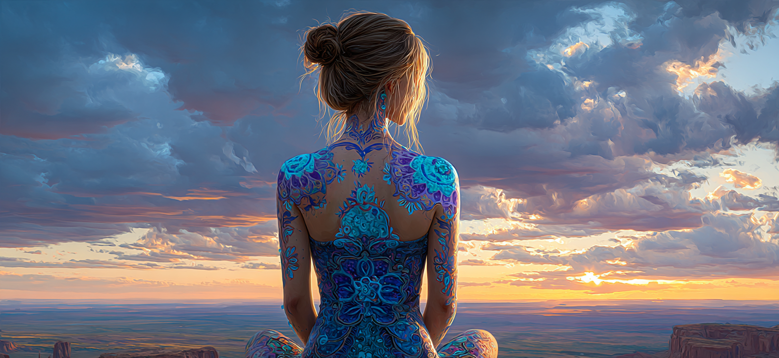 Person Mit Körperkunst Und Sonnenuntergang Szenen | Tattoo Aesthetik | Menschen und Emotionen