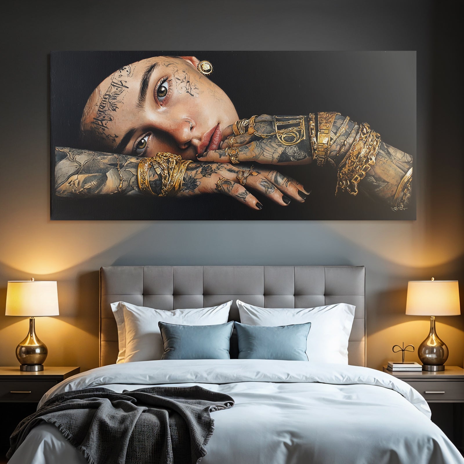 Person Mit Tattoos Und Schmuck Kunstvolle Darstellung