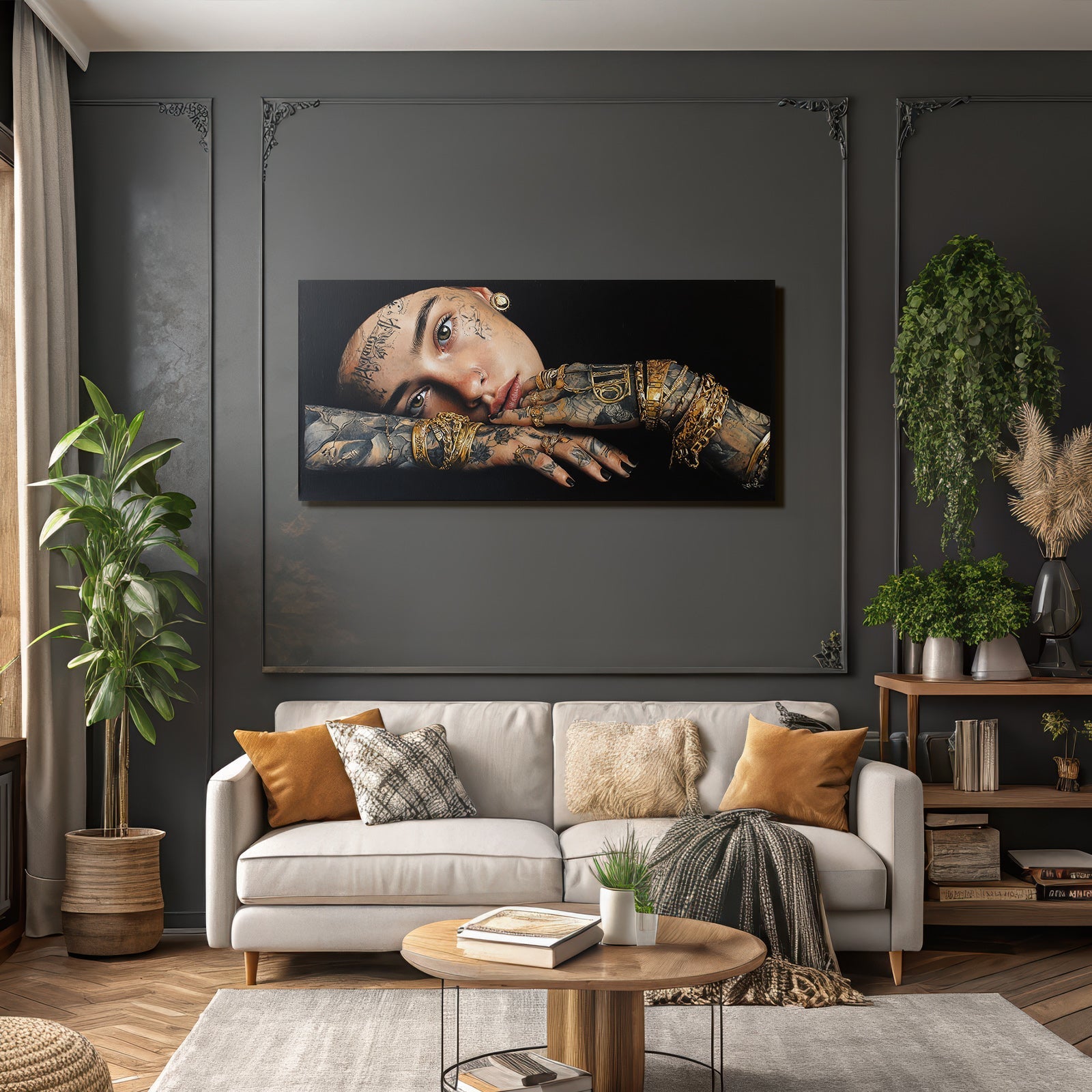 Person Mit Tattoos Und Schmuck Kunstvolle Darstellung