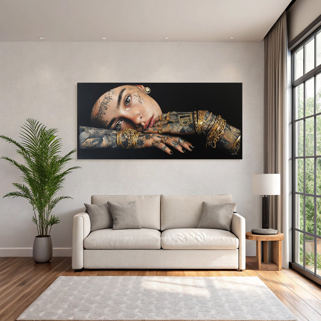 Person Mit Tattoos Und Schmuck Kunstvolle Darstellung