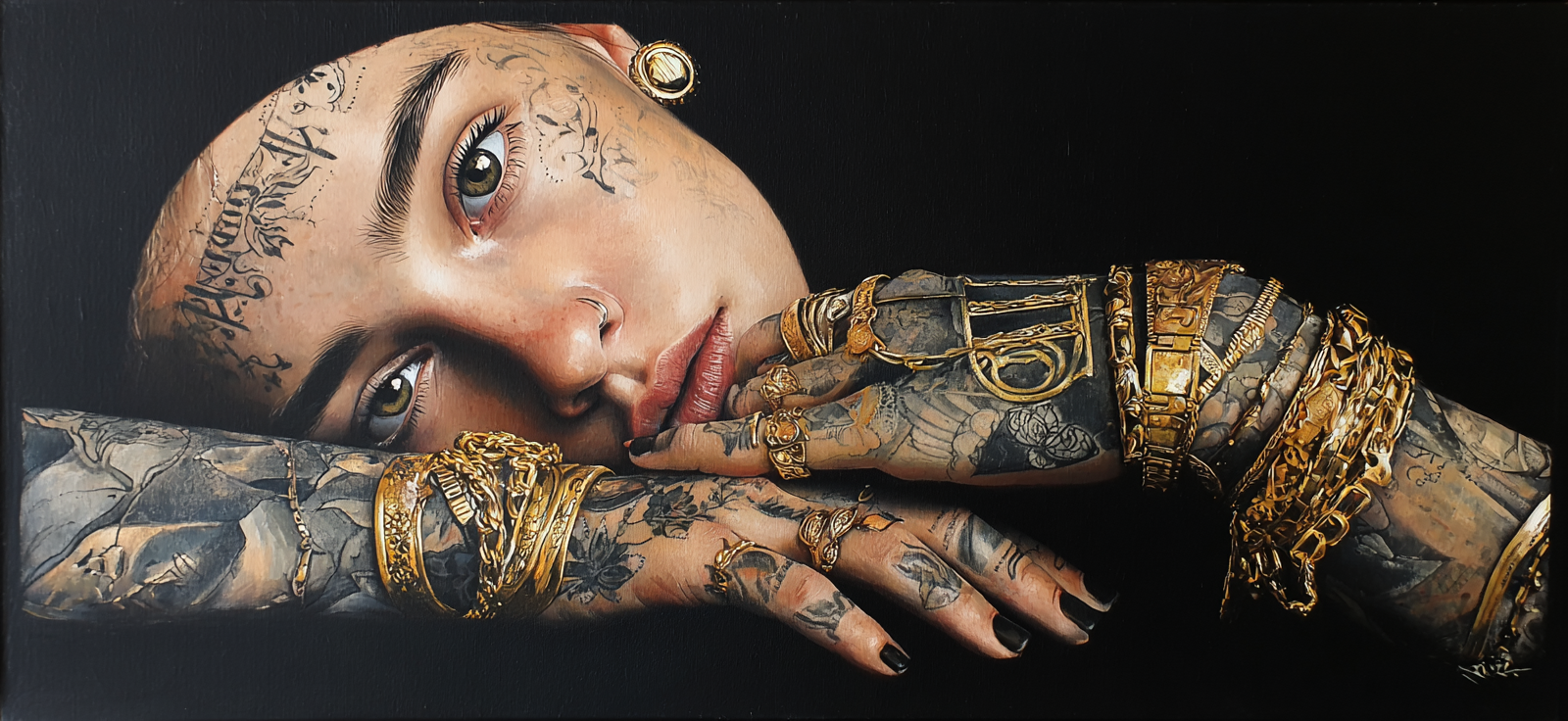Person Mit Tattoos Und Schmuck Kunstvolle Darstellung | Tattoo Aesthetik | Menschen und Emotionen