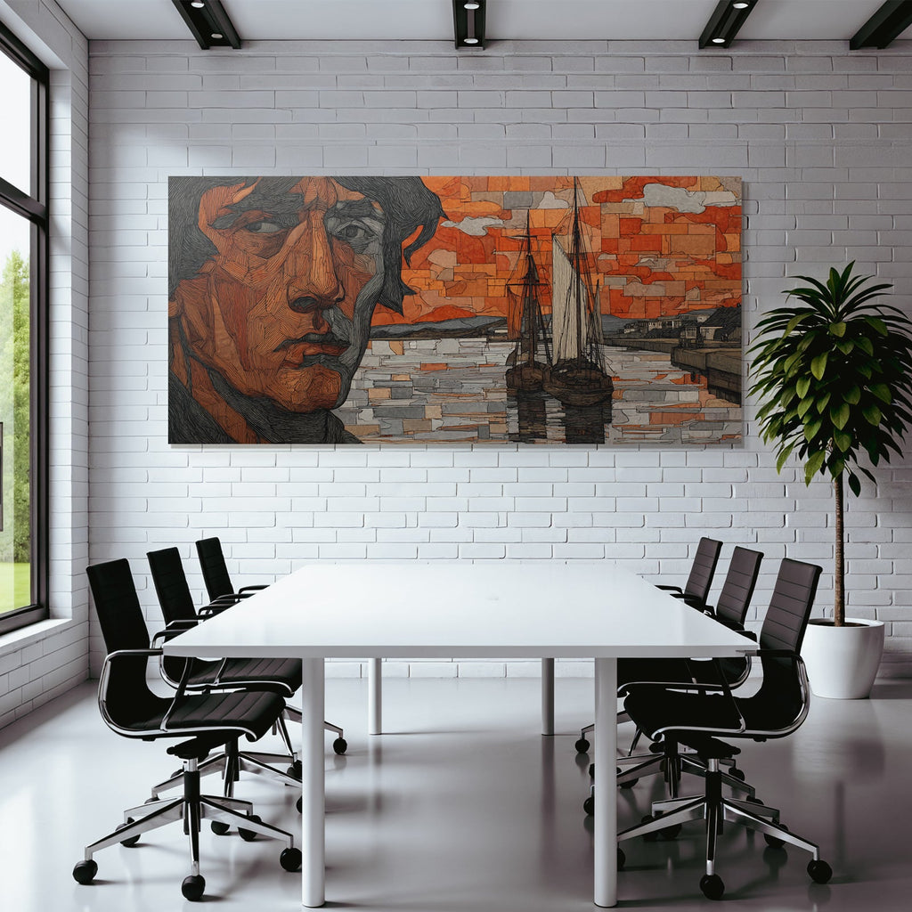 Portrait Auf Szenischem Hintergrund Mit Booten Und Sonnenuntergang