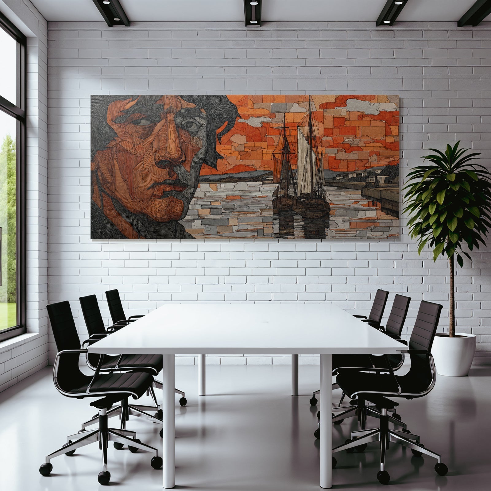 Portrait Auf Szenischem Hintergrund Mit Booten Und Sonnenuntergang