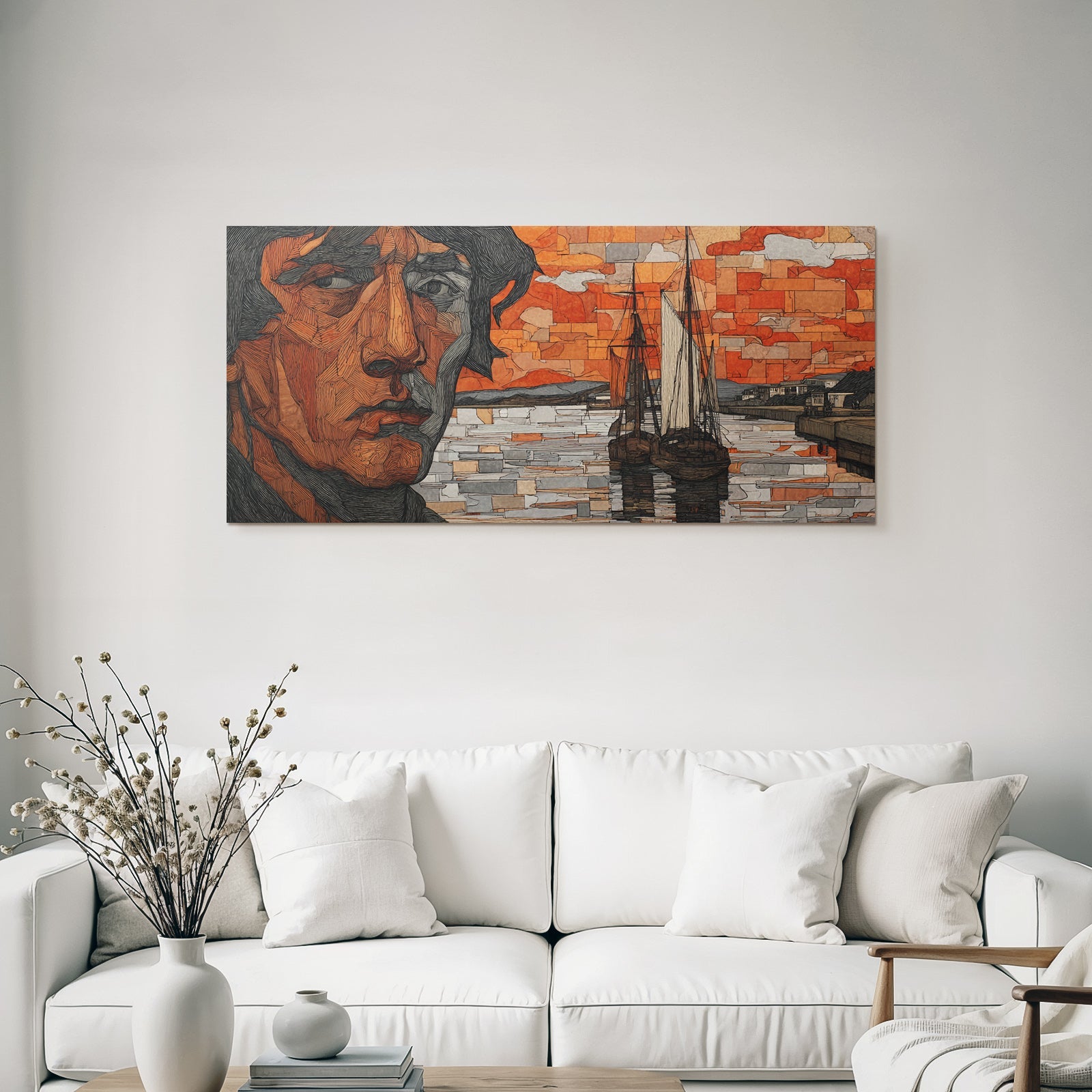 Portrait Auf Szenischem Hintergrund Mit Booten Und Sonnenuntergang