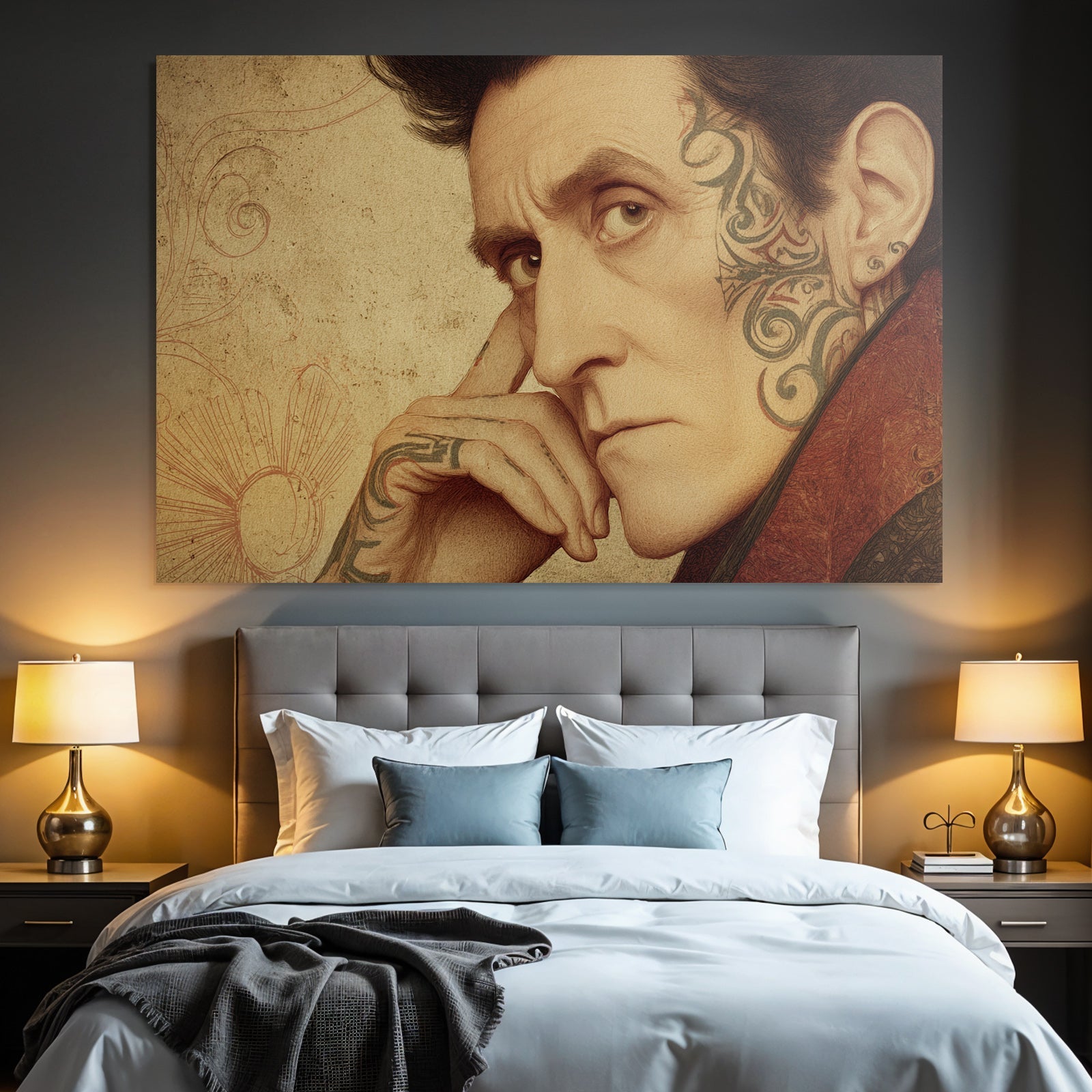 Stilisiertes Portrait Mit Tattoos Person Hintergrund Kunst