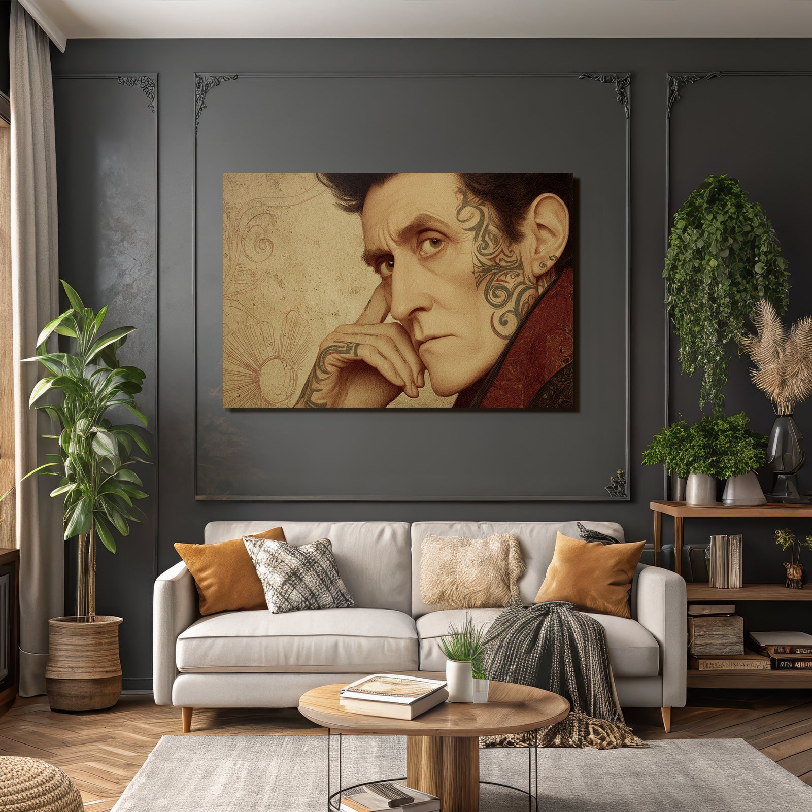 Stilisiertes Portrait Mit Tattoos Person Hintergrund Kunst