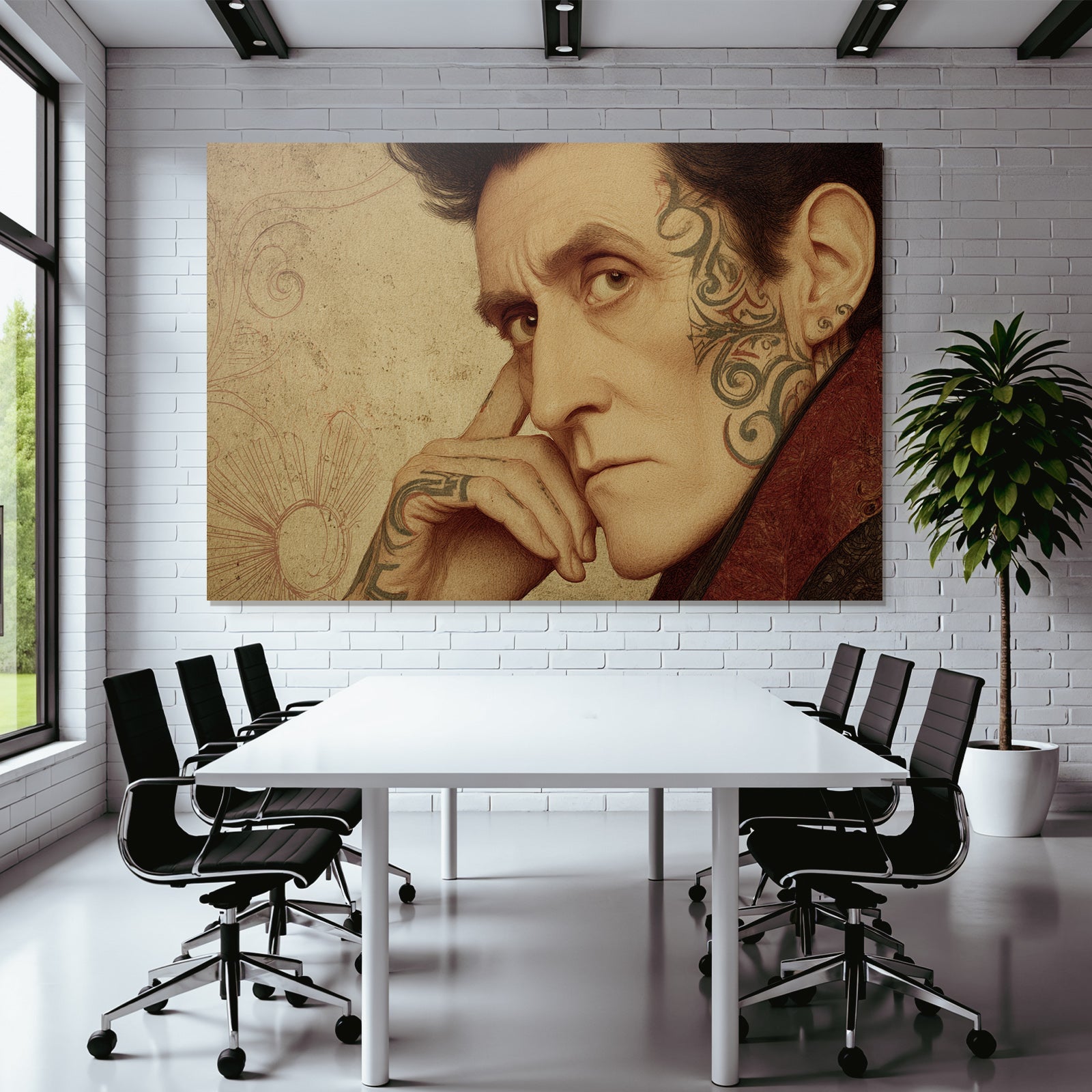 Stilisiertes Portrait Mit Tattoos Person Hintergrund Kunst