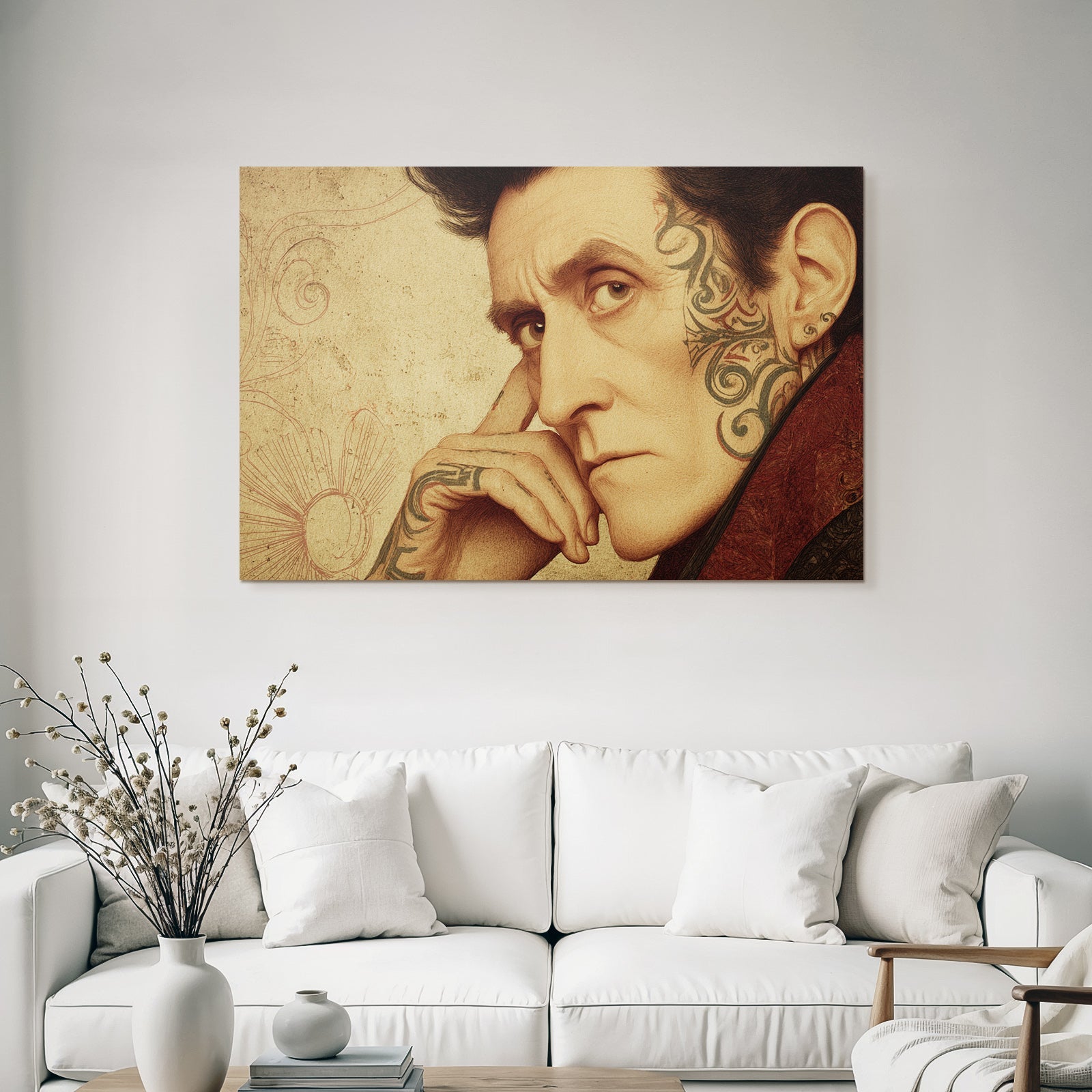 Stilisiertes Portrait Mit Tattoos Person Hintergrund Kunst