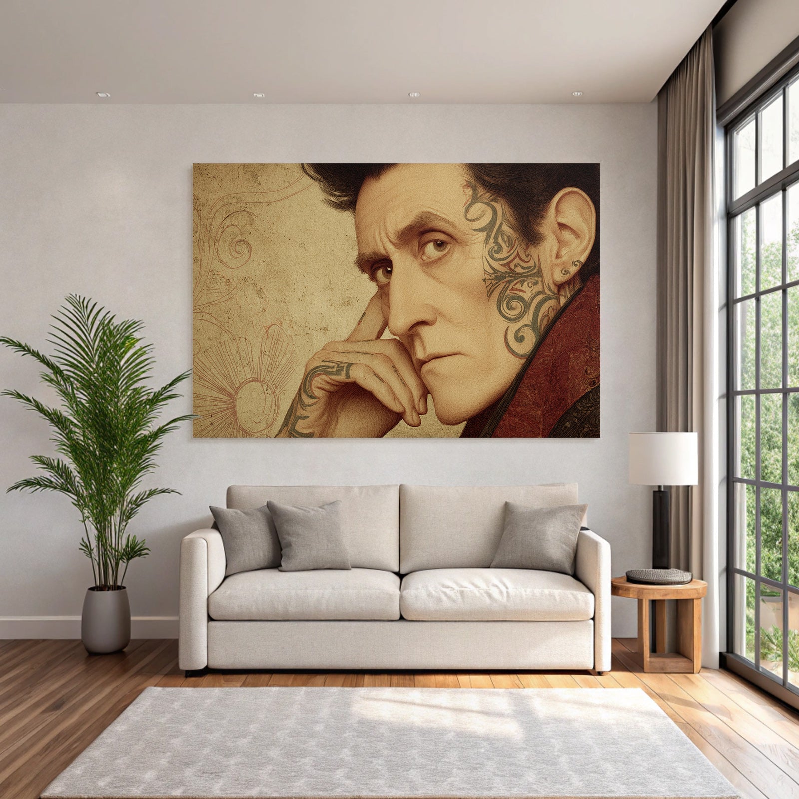 Stilisiertes Portrait Mit Tattoos Person Hintergrund Kunst