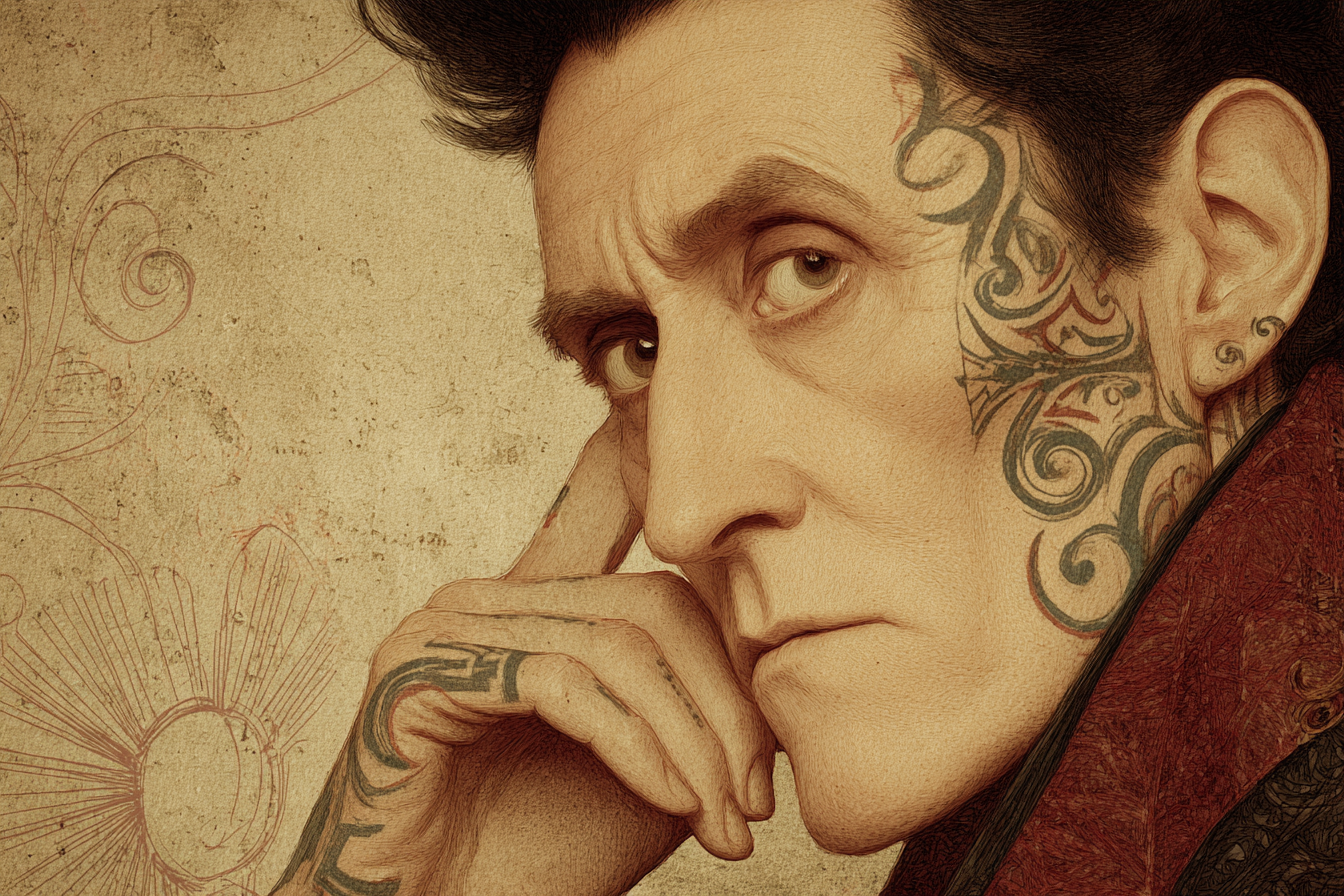 Stilisiertes Portrait Mit Tattoos Person Hintergrund Kunst | Tattoo Aesthetik | Menschen und Emotionen