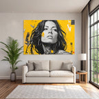 Stylisierte Porträt Einer Frau Auf Vibrant Gelbem Hintergrund