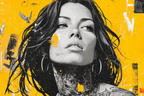 Stylisierte Porträt Einer Frau Auf Vibrant Gelbem Hintergrund | Tattoo Aesthetik | Menschen und Emotionen