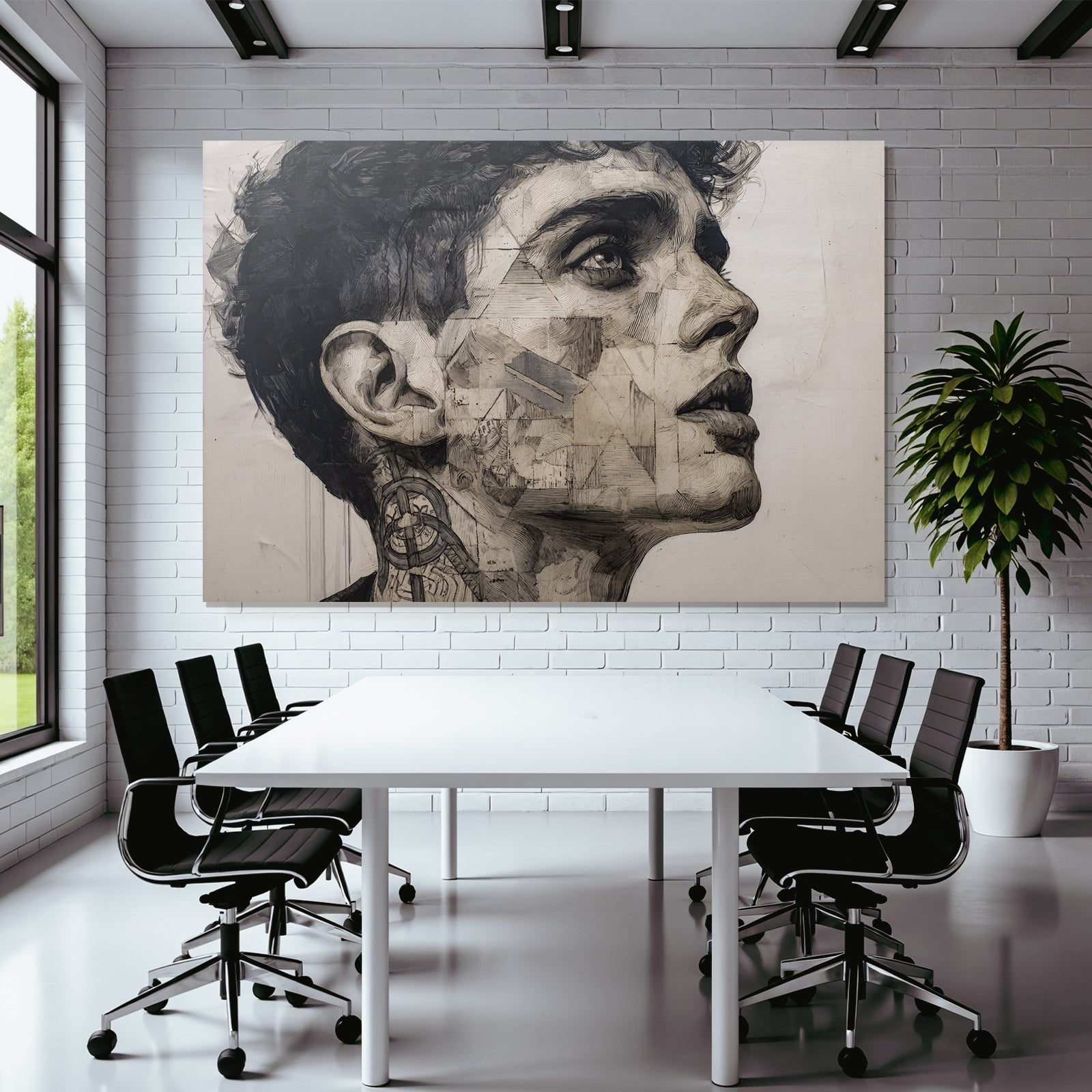 Stylisierte Portrait Mit Geometrischen Mustern Und Intrikater Linienarbeit