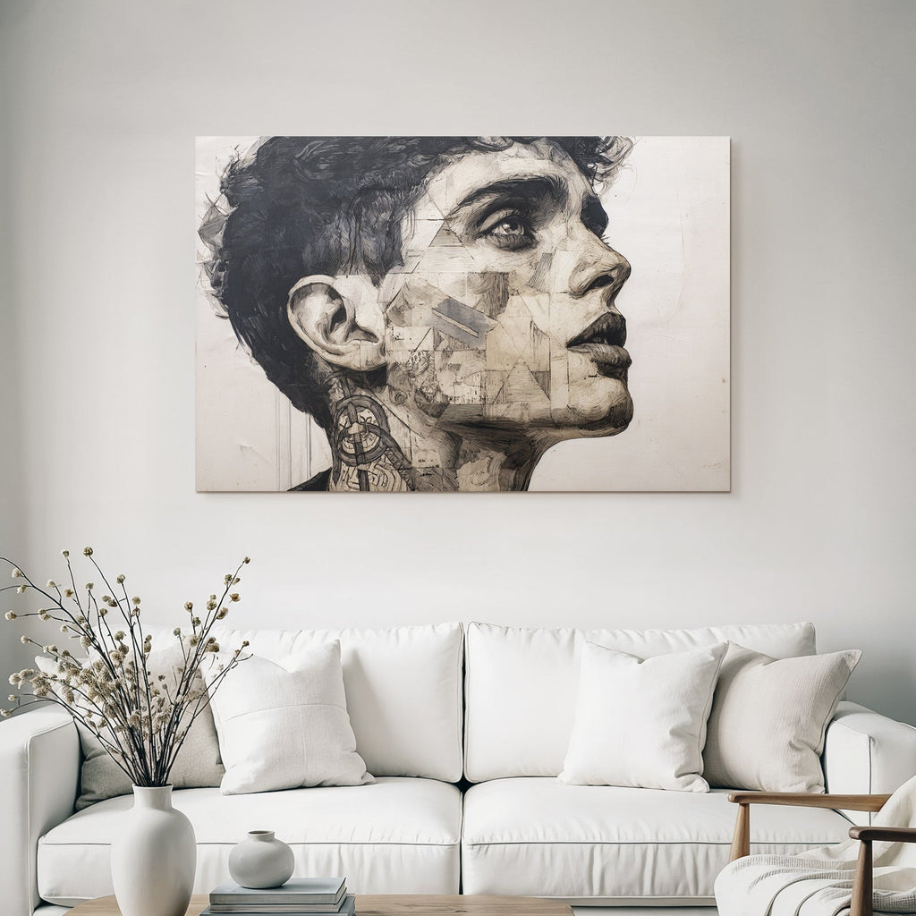Stylisierte Portrait Mit Geometrischen Mustern Und Intrikater Linienarbeit