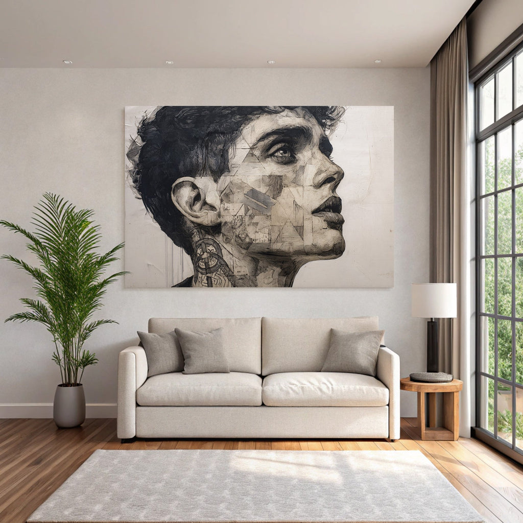 Stylisierte Portrait Mit Geometrischen Mustern Und Intrikater Linienarbeit
