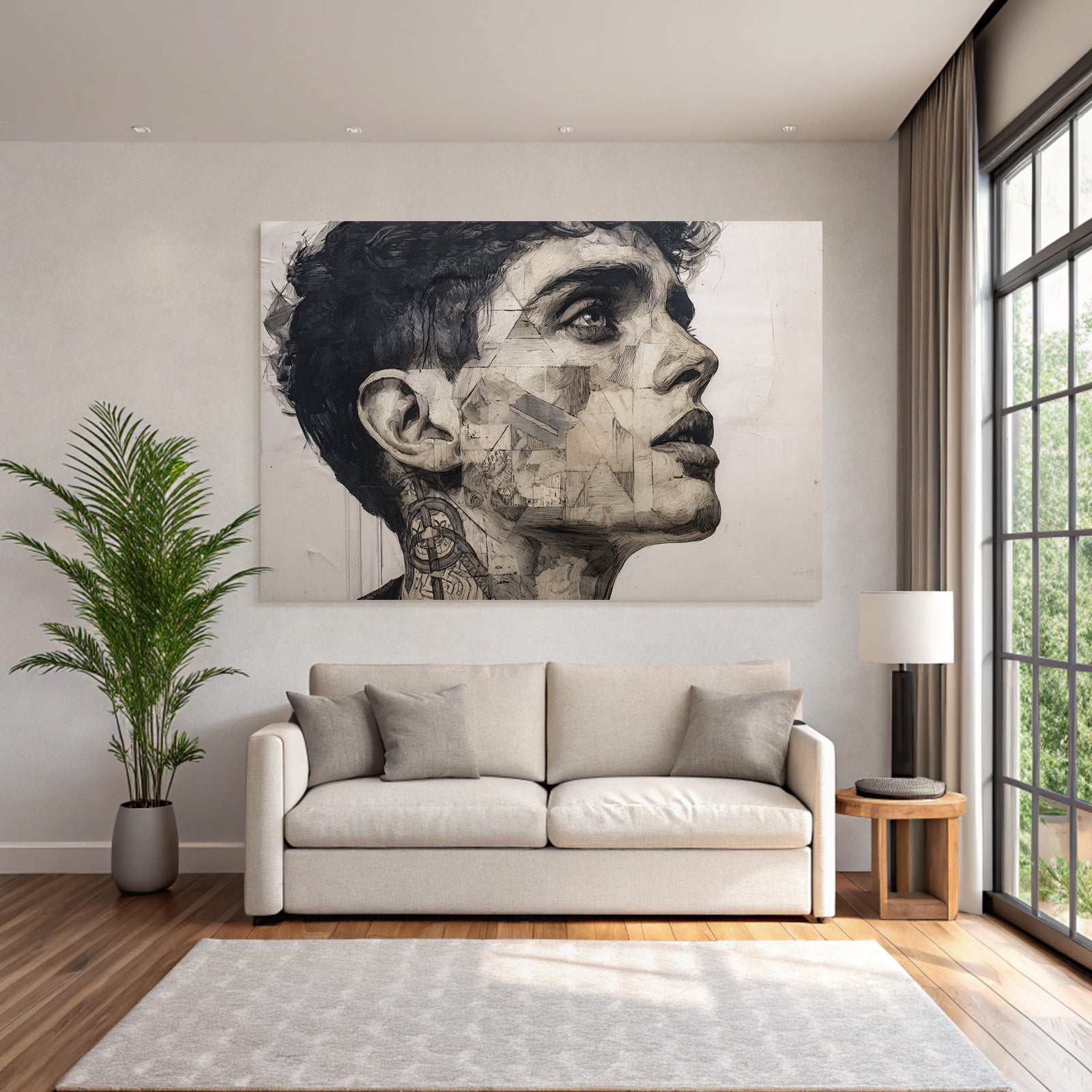 Stylisierte Portrait Mit Geometrischen Mustern Und Intrikater Linienarbeit