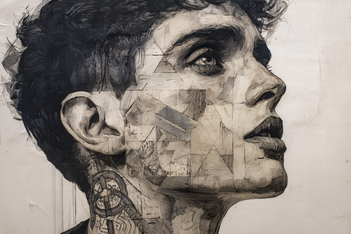 Stylisierte Portrait Mit Geometrischen Mustern Und Intrikater Linienarbeit | Tattoo Aesthetik | Menschen und Emotionen