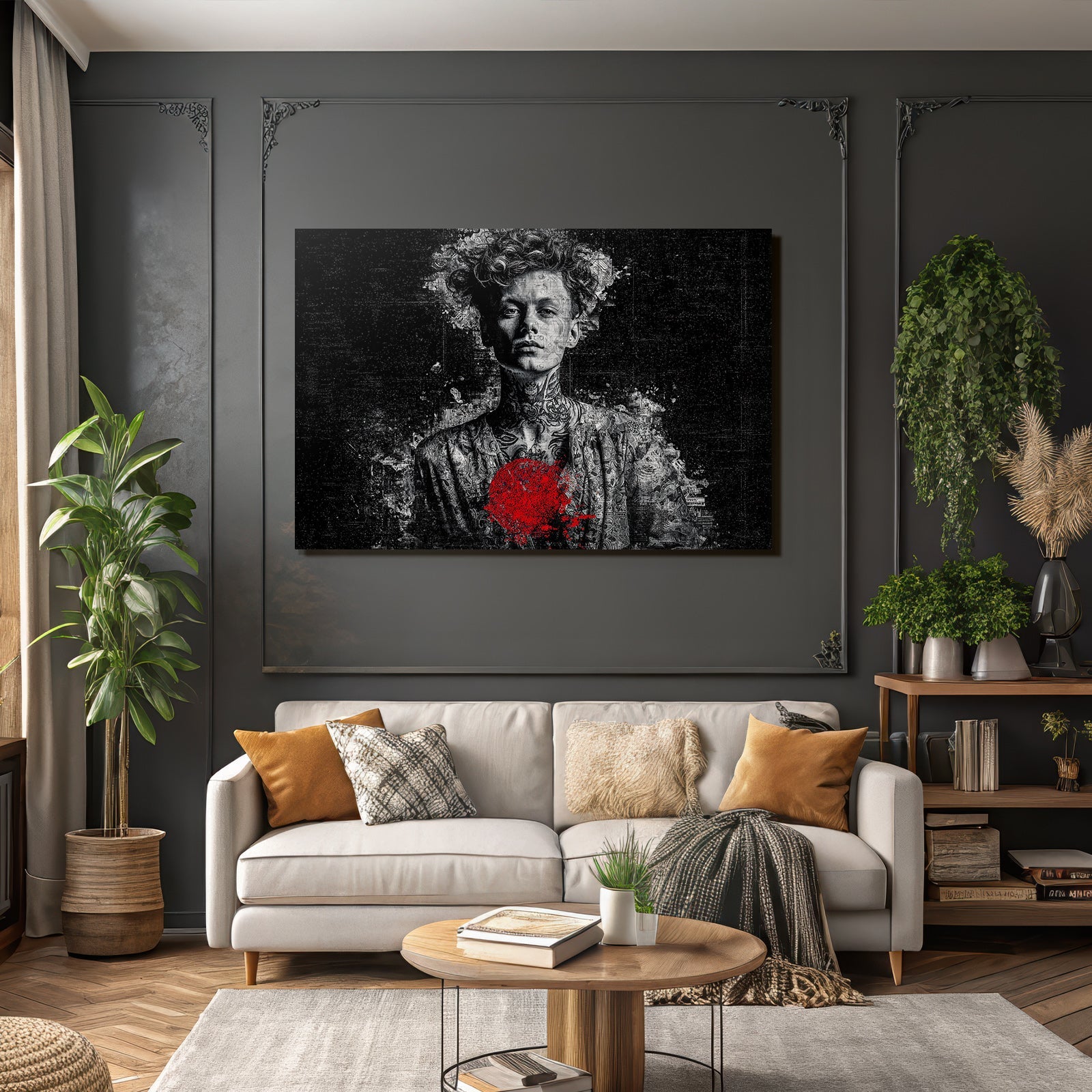Stylisierte Portraits Mit Tattoos Rot Und Schwarz